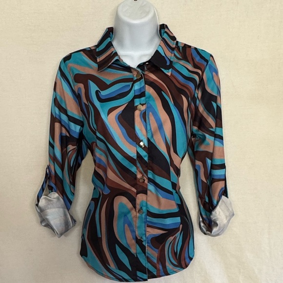 A-37 Collection by Cezele NWT Colorful‎ Button Down Blouse Size Small - Picture 1 of 16